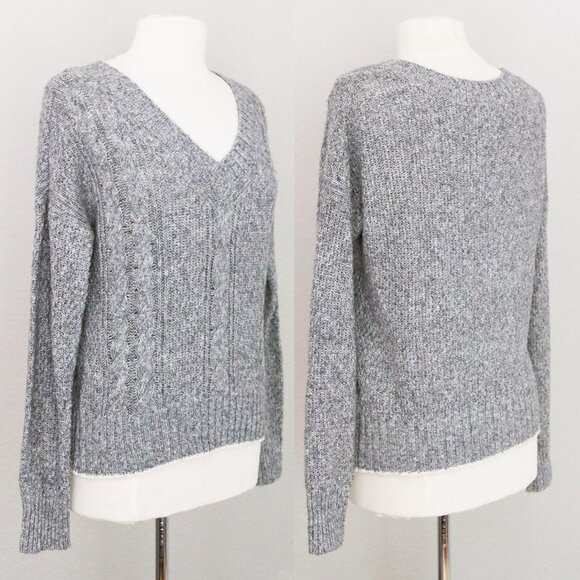 Abercrombie & Fitch Cable Knit V-Neck Sweater Small S Grey Cotton Blend Preppy - Picture 1 of 13